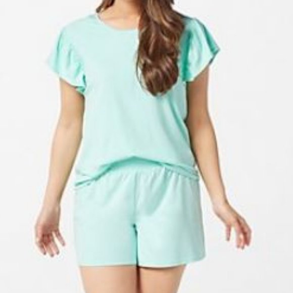 AnyBody Cozy Knit Flutter-Sleeve Top and Short Set - Picture 2 of 3